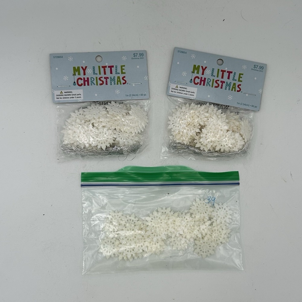 My Little Christmas 1" White Snowflake Decorations Ornaments 2 - 60 Ct & 49 Xtra